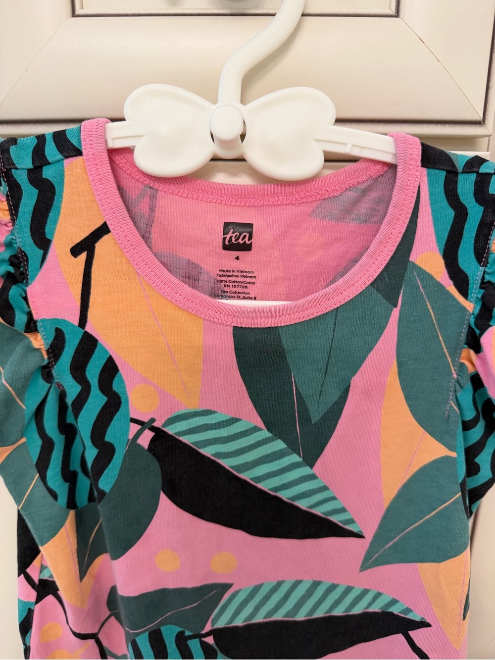 Tea Collection Pink Abstract Leaf Print Dress Girls Size 4